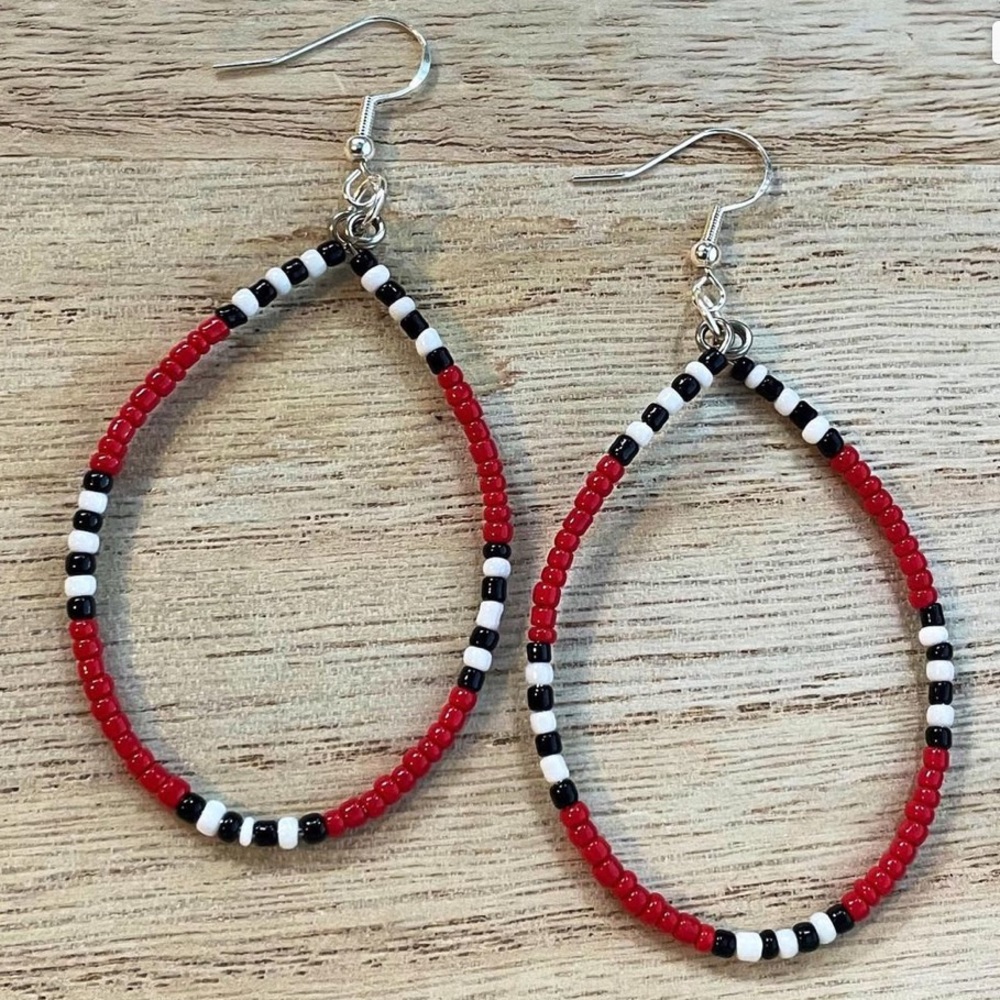 Red beaded hoop earrings